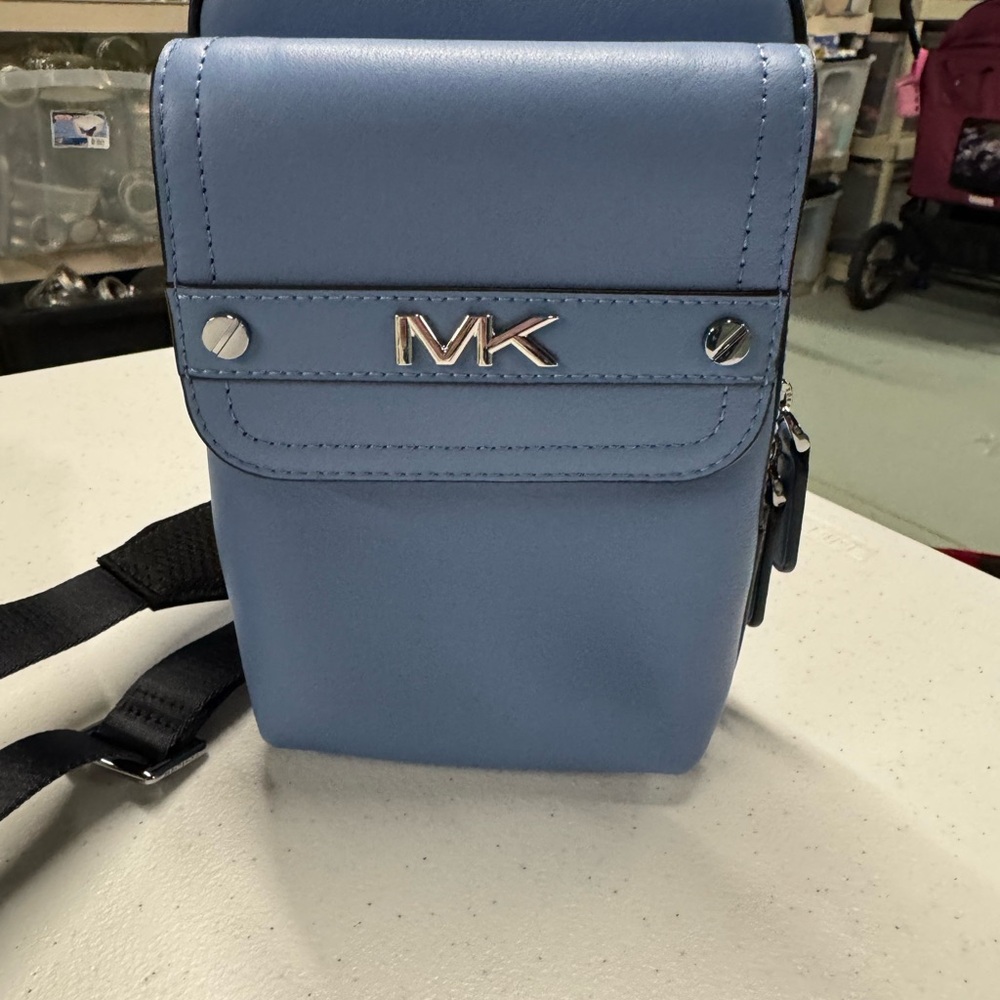 Michael Kors Blue Belt Bag with Silver Accents